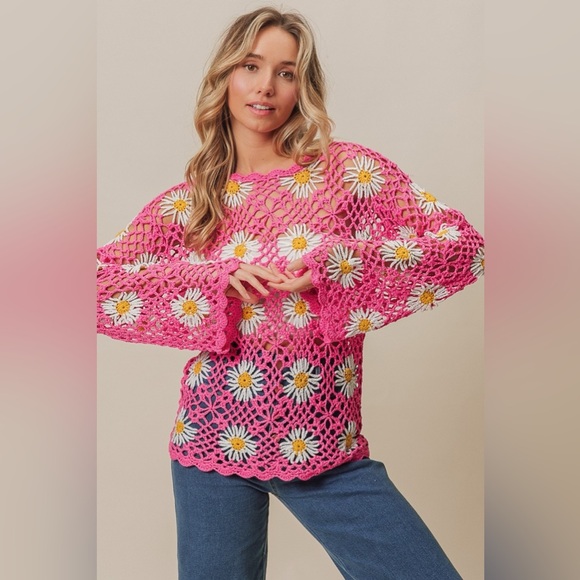 BiBi Tops - BiBi Floral Crochet Net Lace Cover Up